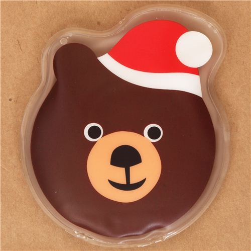 Brown bear face with Christmas hat pocket warmer hot pad 