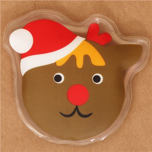 Reindeer face with Christmas hat pocket warmer hot pad 