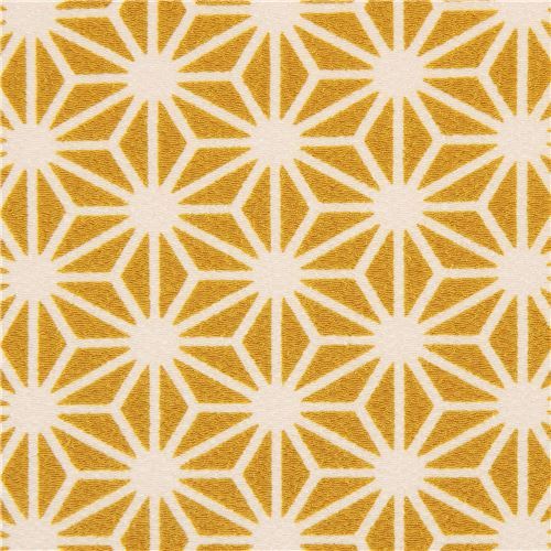 Kokka geometric star Futakoshi Chirimen fabric in mustard yellow