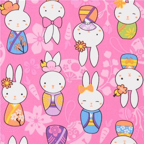 bunny rabbit Trans-Pacific Textiles pink fabric
