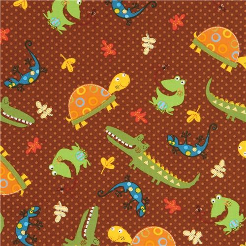 cute brown crocodile turtle animal fabric Fun with Nature Blank Quilting USA
