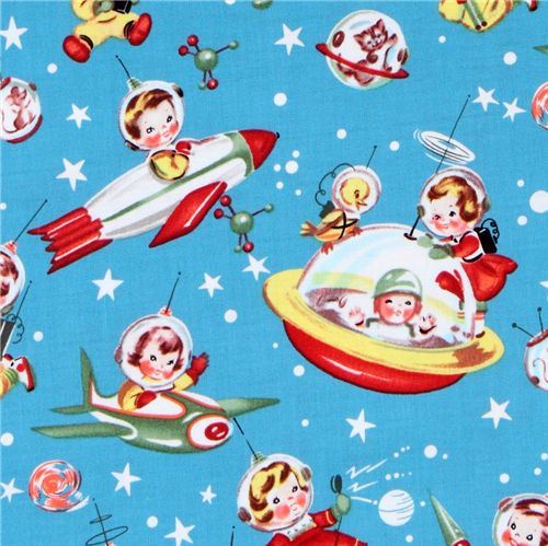 Michael Miller fabric Retro Rocket Rascals astronauts