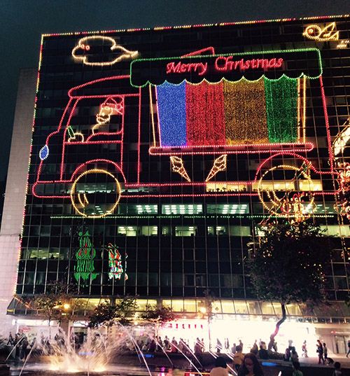 Funny Xmas lights at New Mandarin Plaza with Santa's ice cream truck. 