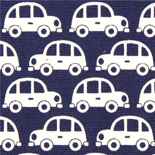 funny white cars fabric for boys by Kokka Japan
