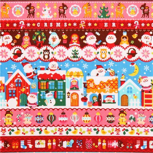 Santa Claus matryoshka stripe Cosmo Christmas fabric