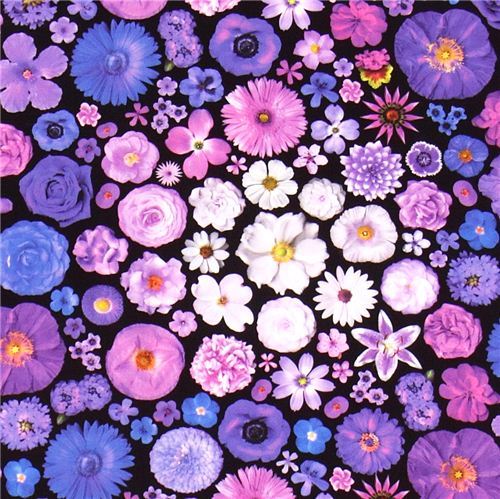 Bloominescent purple flowers Poplin fabric Robert Kaufman