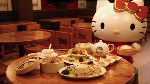 Looking lovely. The first Hello Kitty Dim Sum restaurant opened in Hong Kong. picture from L.A. Times online 