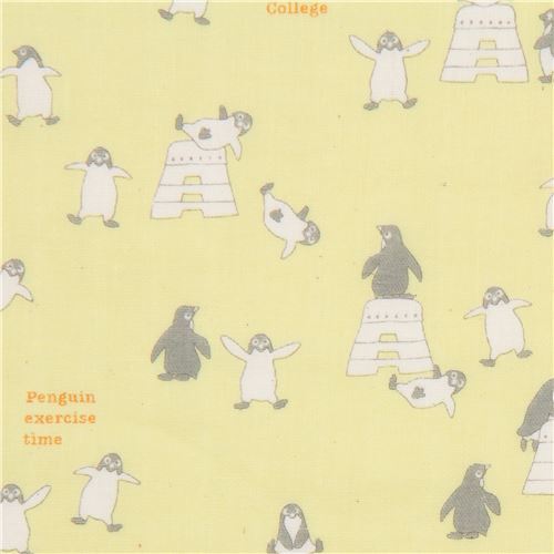 yellow penguin double gauze fabric by Kokka from Japan