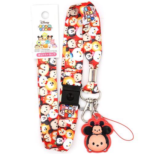 red Mickey Mouse and friends Disney lanyard with charm