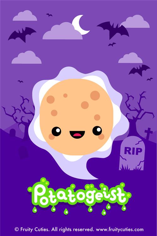 kawaii fruity cuties potato ghost Halloween iPhone wallpaper