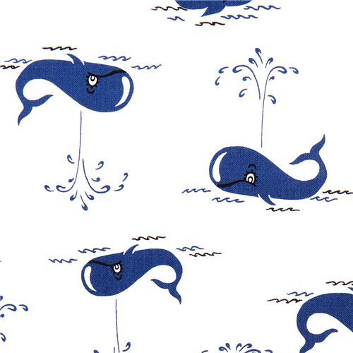 white Michael Miller fabric with blue whale from the US