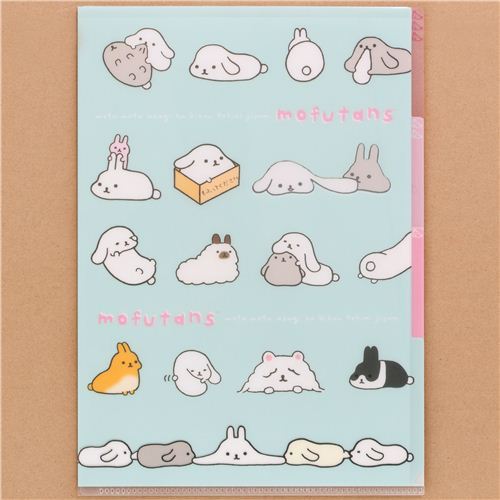 blue Mofutans Mochi rabbits 3-pocket A4 file folder