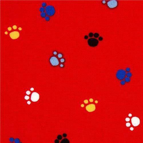 red animal paws fabric by Robert Kaufman