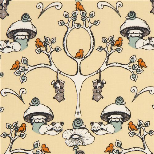 beige birch organic fabric from the USA trees & mushrooms
