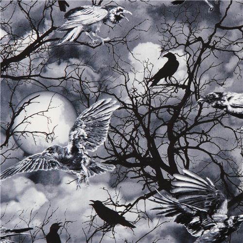 grey black Gothic raven Halloween fabric Timeless Treasures USA