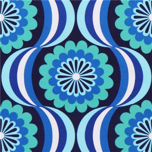 retro flower canvas fabric blue Robert Kaufman