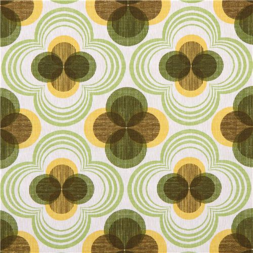 retro flower ornament canvas fabric green Robert Kaufman