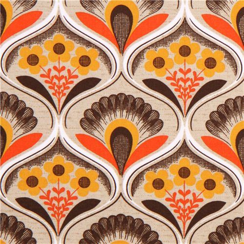 retro flower wallpaper canvas fabric brown Robert Kaufman