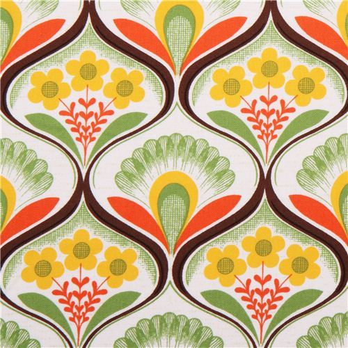 retro flower wallpaper canvas fabric green Robert Kaufman