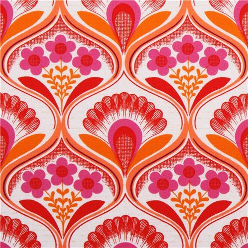 retro flower wallpaper canvas fabric pink Robert Kaufman