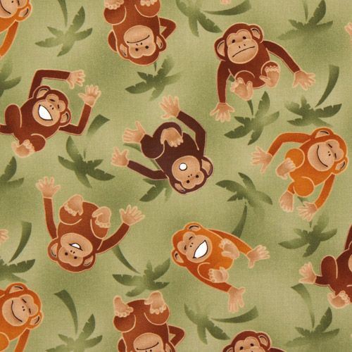 green monkeys fabric with palm trees Robert Kaufman