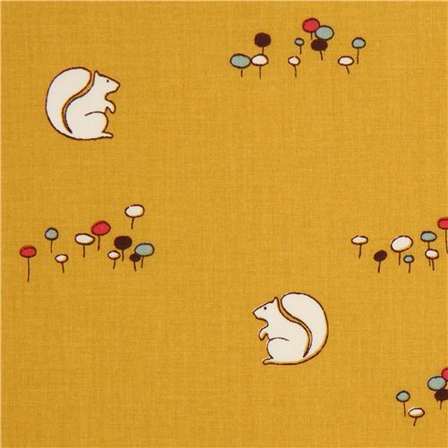 mustard yellow squirrel organic fabric by birch from the USA
