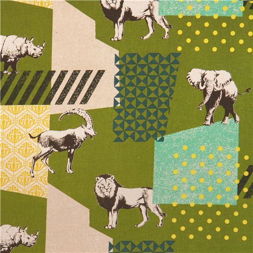 green echino zon canvas fabric pattern safari animals from Japan