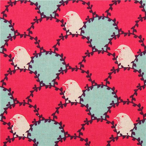 hot pink echino arc canvas fabric bird wave fish scale