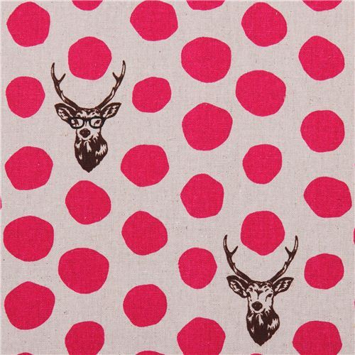 light grey echino samber canvas fabric stag with polka dots from Japan