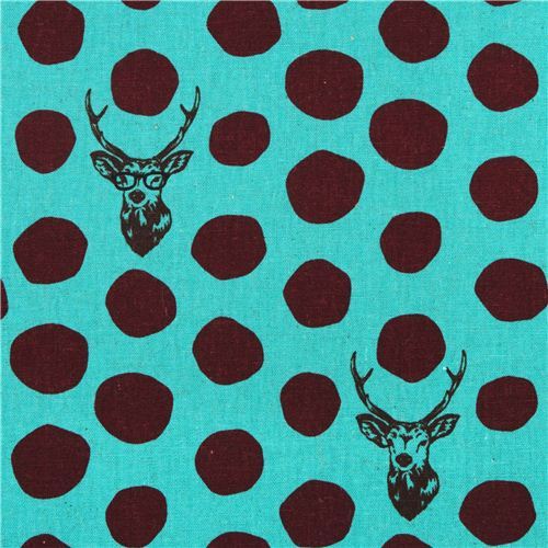 teal echino samber canvas fabric stag with polka dots from Japan