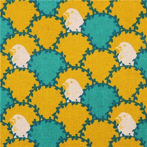 yellow echino arc canvas fabric bird wave fish scale