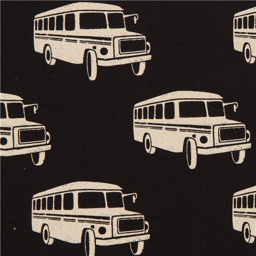 black echino retro bus poplin fabric bonnet bus