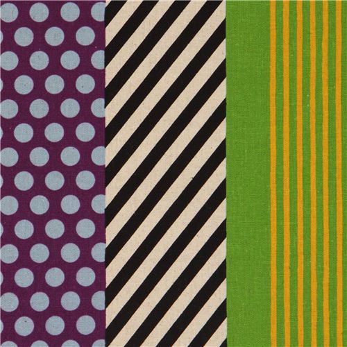 echino poplin stripes fabric kikka purple-black-green