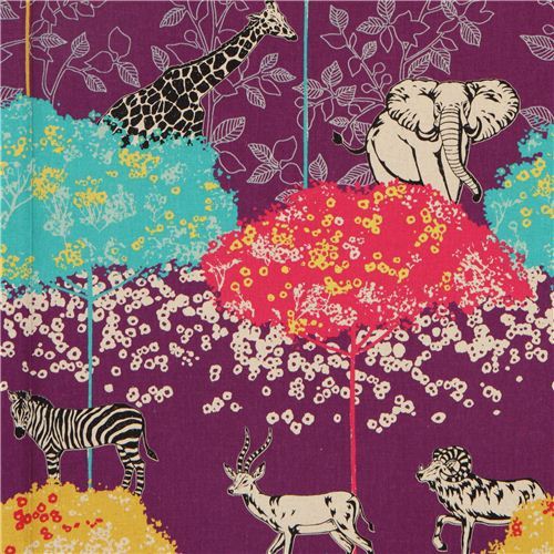 purple echino canvas safari animals fabric acacia