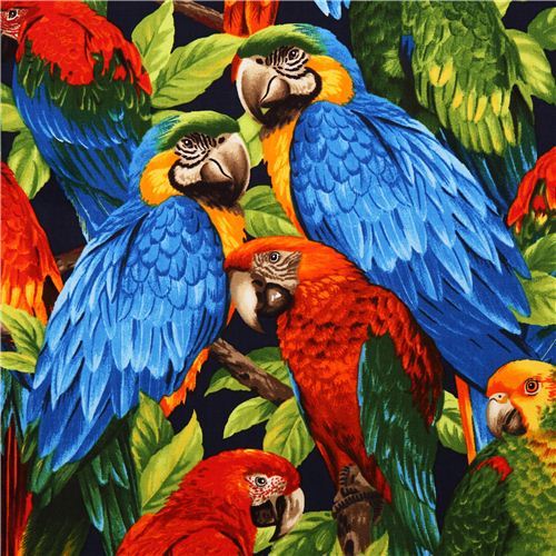 colourful tropical bird fabric parrot Robert Kaufman