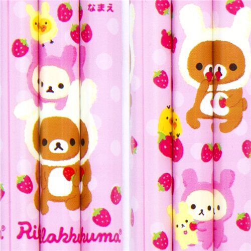 Rilakkuma as bunny pencil set 3pcs with stawberries
