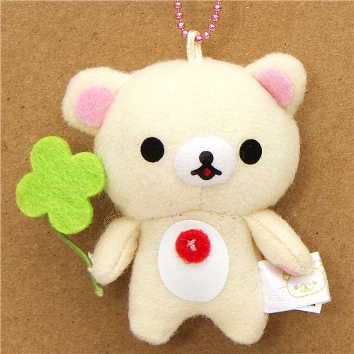 San-X Rilakkuma plush charm white bear cloverleaf