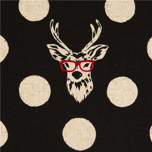 echino laminate fabric Buck stag deer with glasses black