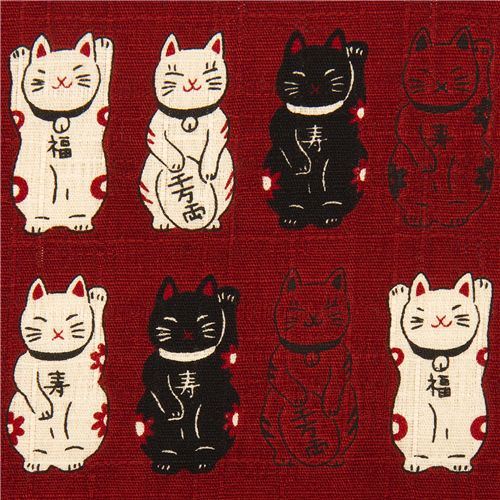 dark red structured Lucky Cats fabric from Japan