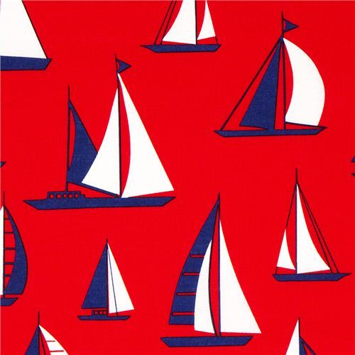 red Timeless Treasures sailing ship fabric USA