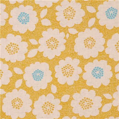 yellow Canvas fabric natural color flower Kokka Japan