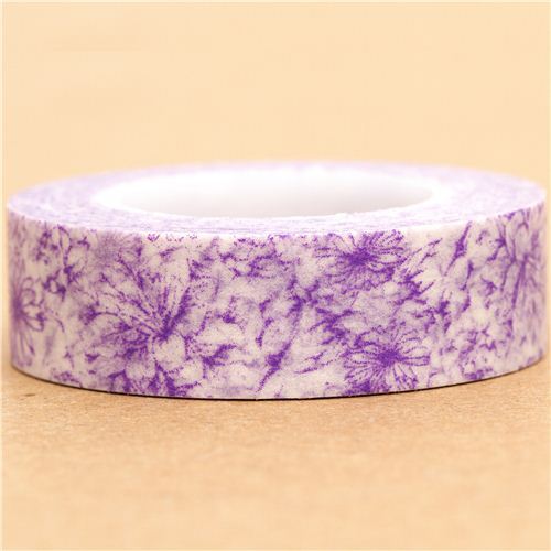 white Washi Masking Tape deco tape purple flowers