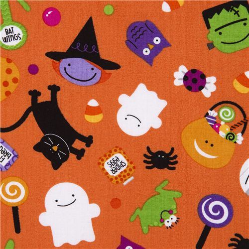 orange Riley Blake Halloween fabric ghosts spiders