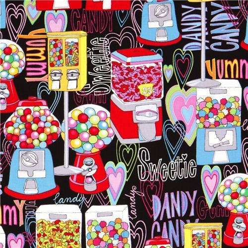 black fabric by Timeless Treasures with sweets