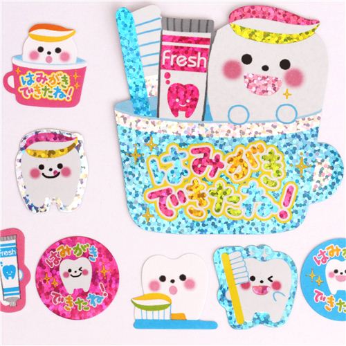 cute dental care glitter stickers
