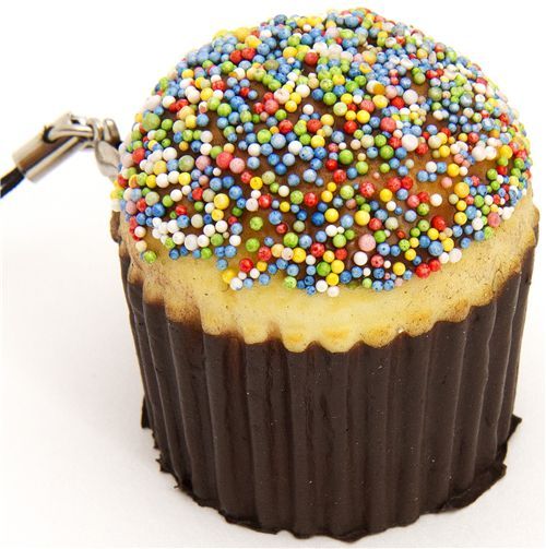 muffin squishy cellphone charm with sprinkles