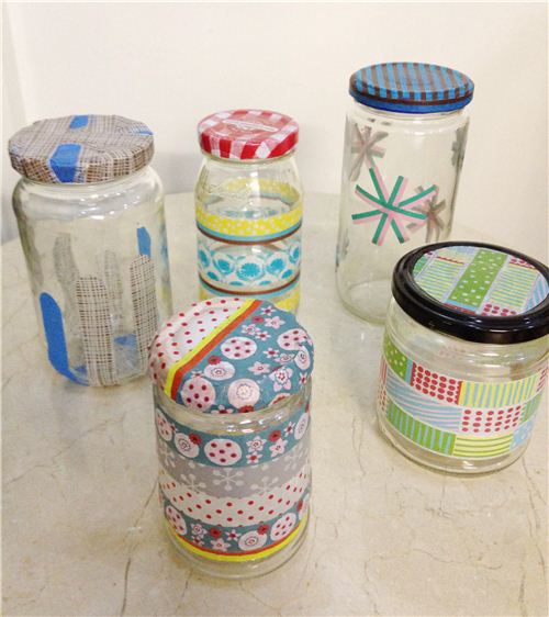 Bianca decorated all these jars with Washi Tapes