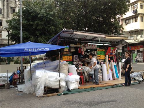A 'shop' in Hong Kong where Sandra bought fleece for sweing.